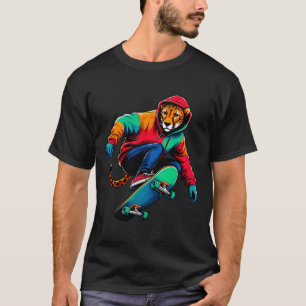Cool Funky Cheetah Skateboarding Illustration Art  T-Shirt