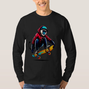 Cool Funky Colobus Monkey Skateboarding Illustrati T-Shirt
