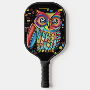 Cool Funky Colourful Owl Abstract Pickleball Paddle