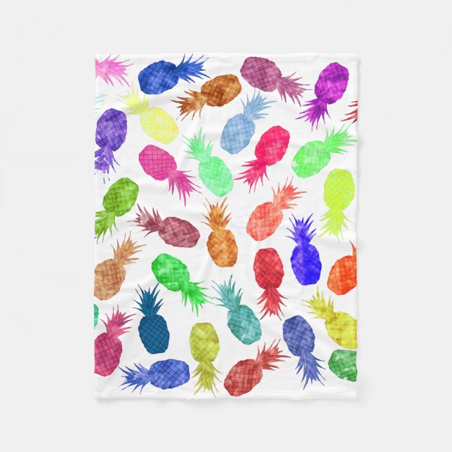 Cool Funky Funny Watercolor Pineapple Pattern Fleece Blanket (Front)