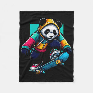 Cool Funky Giant Panda Skateboarding Illustration Fleece Blanket