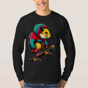 Cool Funky Hamster Skateboarding Illustration Art T-Shirt