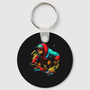 Cool Funky Howler Monkey Skateboarding Illustratio Key Ring