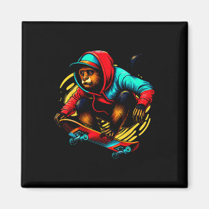 Cool Funky Howler Monkey Skateboarding Illustratio Magnet