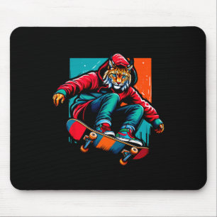 Cool Funky Lynx Skateboarding Illustration Art Mouse Pad