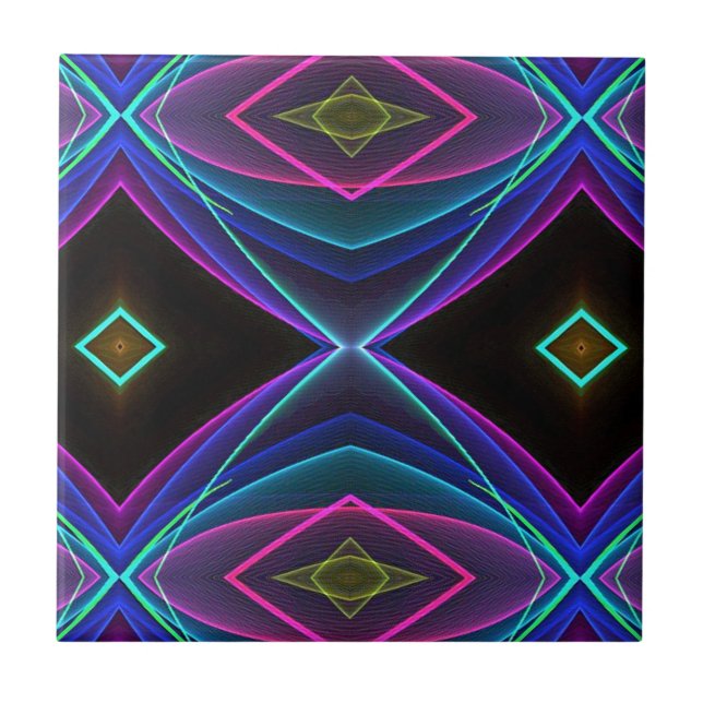 Cool Funky Neon Fluorescent Coloured Pattern Ceramic Tile (Front)
