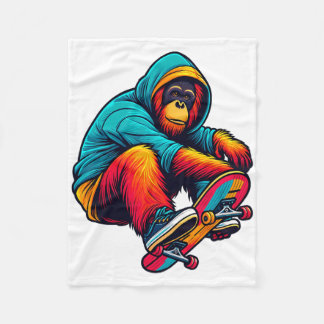 Cool Funky Orangutan Skateboarding Illustration Ar Fleece Blanket