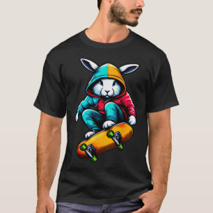 Cool Funky Rabbit Easter Skateboarding Illustratio T-Shirt