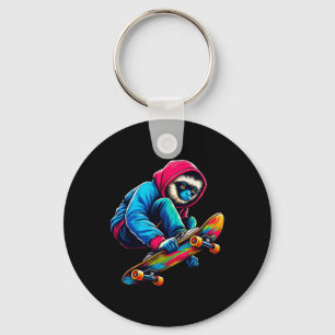 Cool Funky Siamang Monkey Skateboarding Illustrati Key Ring