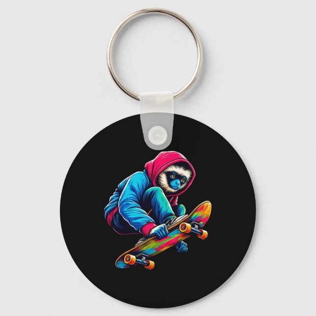 Cool Funky Siamang Monkey Skateboarding Illustrati Key Ring (Front)