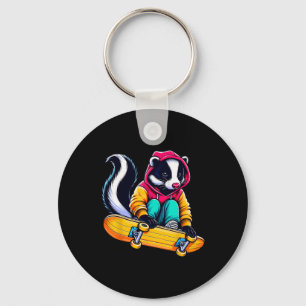 Cool Funky Skunk Skateboarding Illustration Art 1 Key Ring