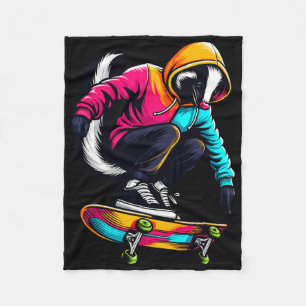 Cool Funky Skunk Skateboarding Illustration Art Fleece Blanket