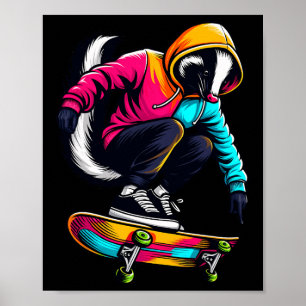 Cool Funky Skunk Skateboarding Illustration Art Poster