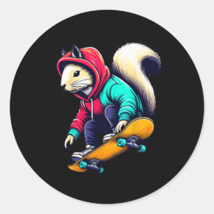 Cool Funky Squirrel Skateboarding Illustration Art Classic Round Sticker