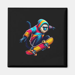 Cool Funky Tamarin Monkey Skateboarding Illustrati Magnet