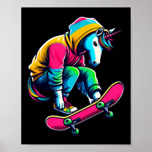 Cool Funky Unicorn Skateboarding Illustration Art  Poster