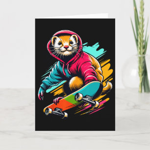 Cool Funky Weasel Skateboarding Illustration Art  Card