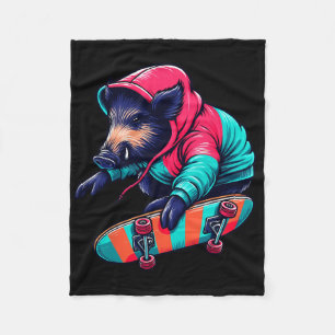 Cool Funky Wild Boar Skateboarding Illustration Ar Fleece Blanket