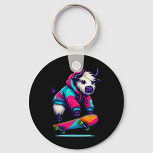 Cool Funky Yak Skateboarding Illustration Art Key Ring