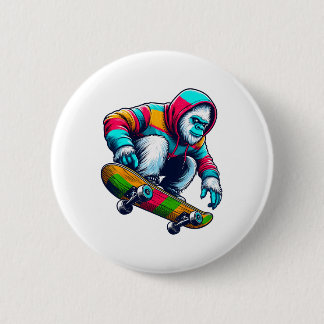 Cool Funky Yeti Skateboarding Illustration Art  6 Cm Round Badge