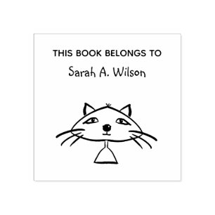 Cool Funny Art Cat Book Belongs Personalised Book Rubber Stamp