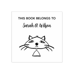 Cool Funny Art Cat Book Belongs Personalised Book Rubber Stamp