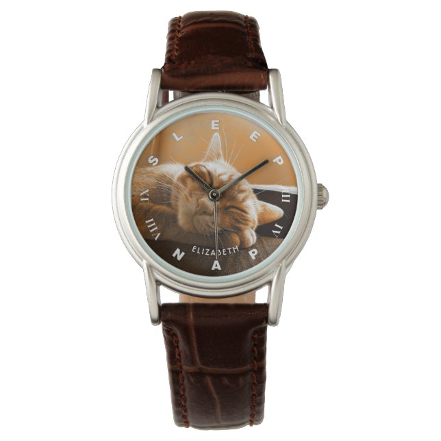 Cool Funny Cat Sleeping And Napping Clock Watch (Front)