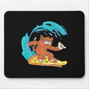 Cool Funny Cat Surfing On A Pizza Slice Mouse Pad
