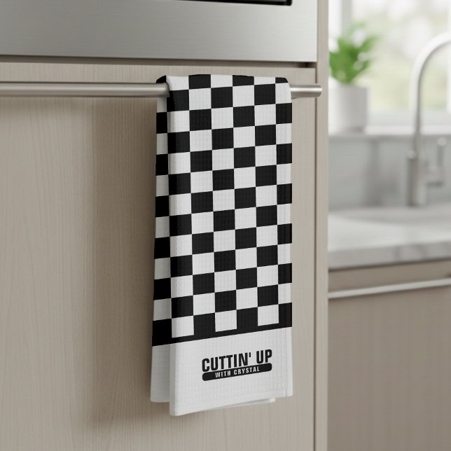 Cool Funny Cuttin' Up Black & White Chequerboard Tea Towel (Cool Funny Cuttin' Up Black & White Checkerboard Kitchen Towel
)