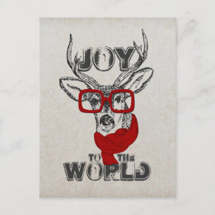 Cool funny deer sketch “Joy to the World” quot Holiday Postcard