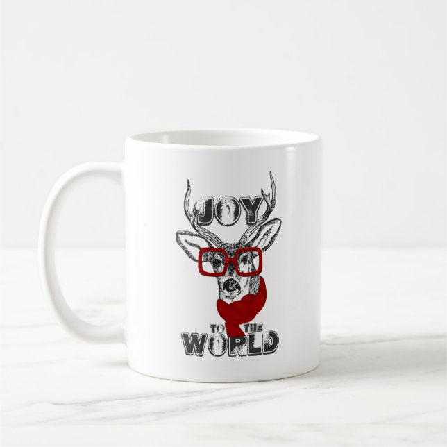 Cool funny deer sketch “Joy to the World” quote Coffee Mug (Left)
