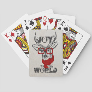 Cool funny deer sketch “Joy to the World” quote Playing Cards