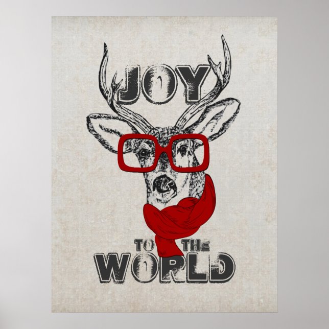 Cool funny deer sketch “Joy to the World” quote Poster (Front)