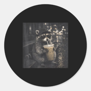 Cool funny drinking iced coffee sunglasses raccoon classic round sticker