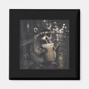 Cool funny drinking iced coffee sunglasses raccoon magnet