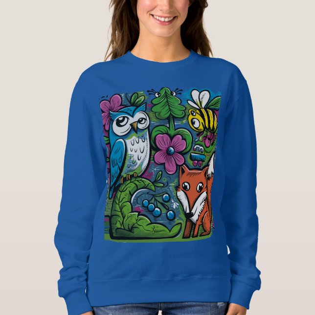 Cool Funny Forest Animals Graffiti Art Sweatshirt (Front)
