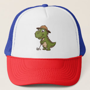 Cool Funny Green Dino Playing Golf T-Rex Lover  Trucker Hat