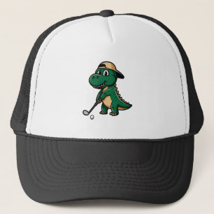 Cool Funny Green Dino Playing Golf T-Rex Lover  Trucker Hat