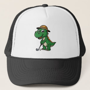 Cool Funny Green Dino Playing Golf T-Rex Lover  Trucker Hat