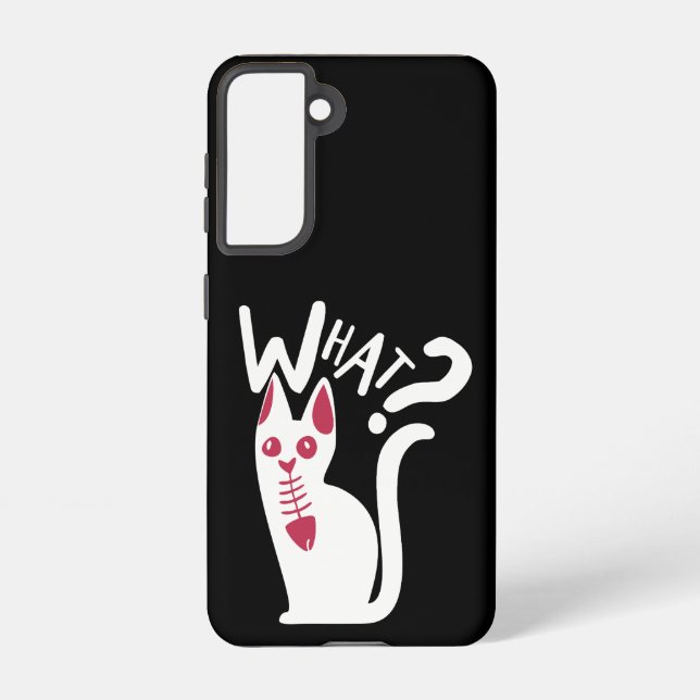 Cool Funny Joke Minimal Cartoonish White Cat Prank Samsung Galaxy S21 Case (Back)