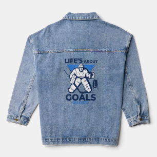 Cool Funny Life Goals & Assists Ice Hockey Game Te Denim Jacket