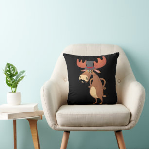 Cool Funny Moose Hat Moustache Animal Lover Cushion