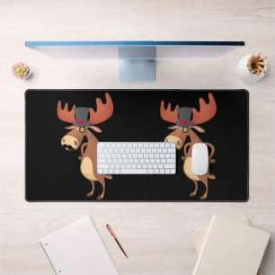 Cool Funny Moose Hat Moustache Animal Lover Desk Mat