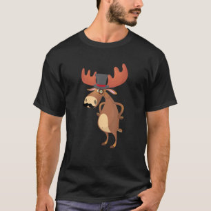 Cool Funny Moose Hat Moustache Animal Lover T-Shirt