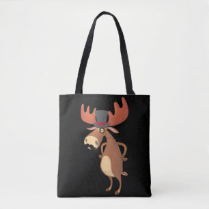 Cool Funny Moose Hat Moustache Animal Lover Tote Bag