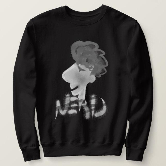 Cool Funny Nerd Guy Cartoon Drawing Sweatshirt (Design Front)