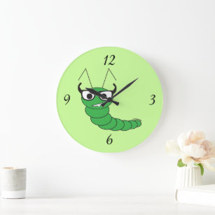 Cool funny nerdy caterpillar with glasses large clock