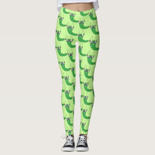 Cool funny nerdy caterpillar with glasses pattern leggings