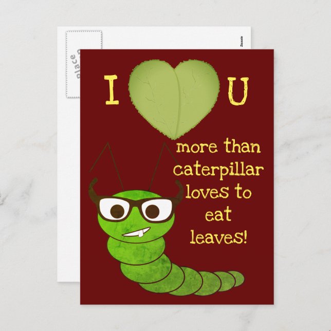 Cool funny nerdy cute caterpillar Valentine's Day Holiday Postcard (Front/Back)