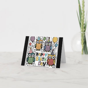 Cool Funny Owl Happy Birthday Abstract Card